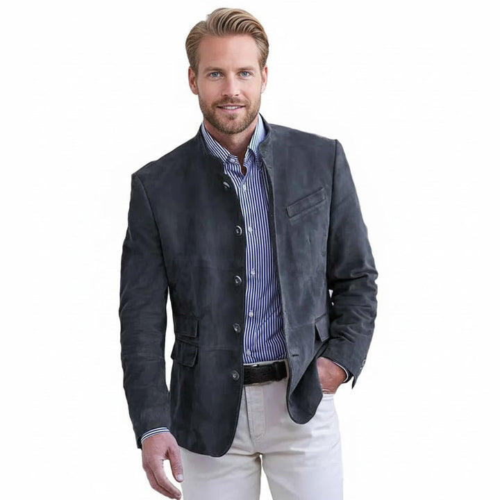 Suede Blazer Jacket for Men – Elegant Solid Color Jacket with Buttons
