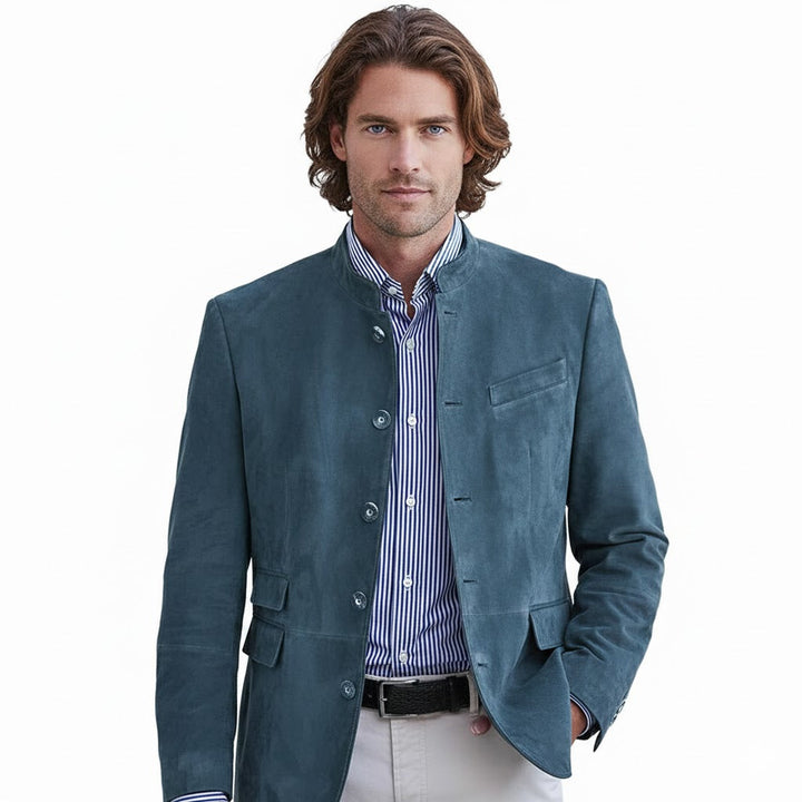 Suede Blazer Jacket for Men – Elegant Solid Color Jacket with Buttons